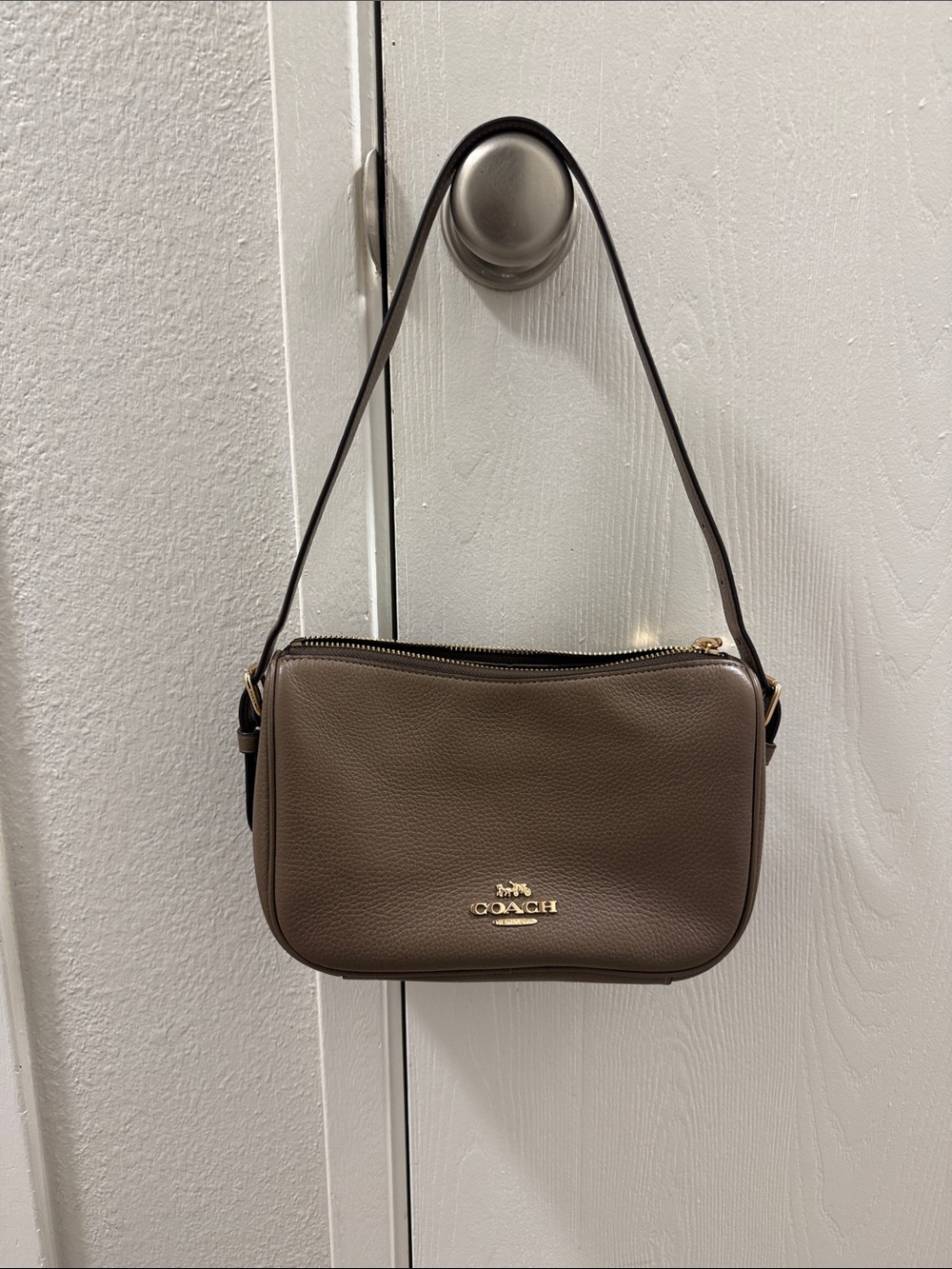 Coach Taupe Pebble Leather Shoulder/Crossbody bag